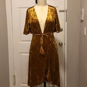 Fall Winter Stylish Gold Velvet Dress